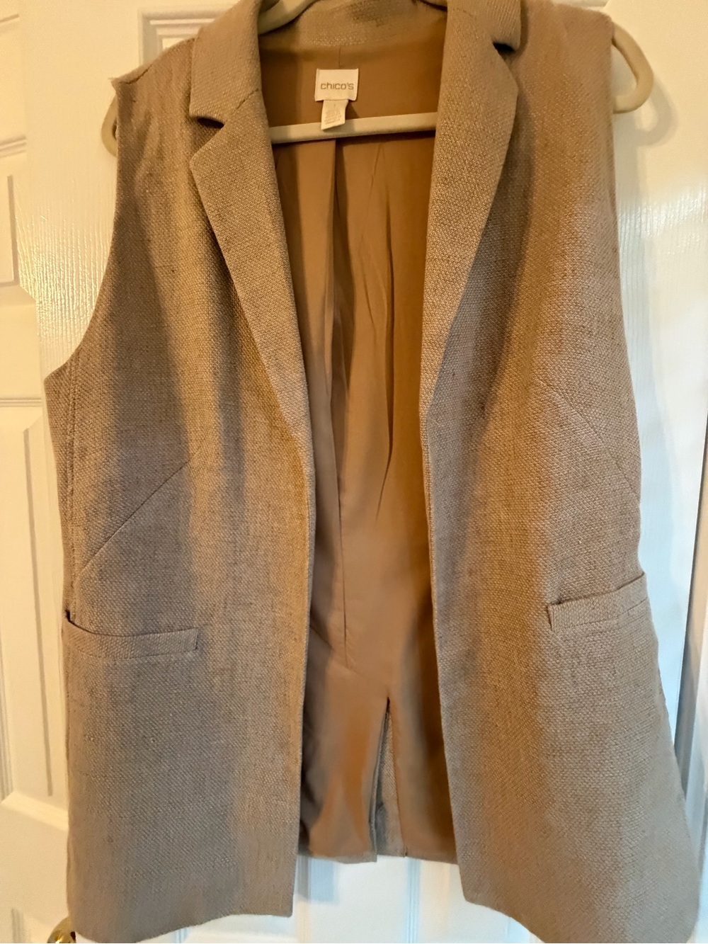 Chico's Neutral Beige Open-Front Sleeveless Vest